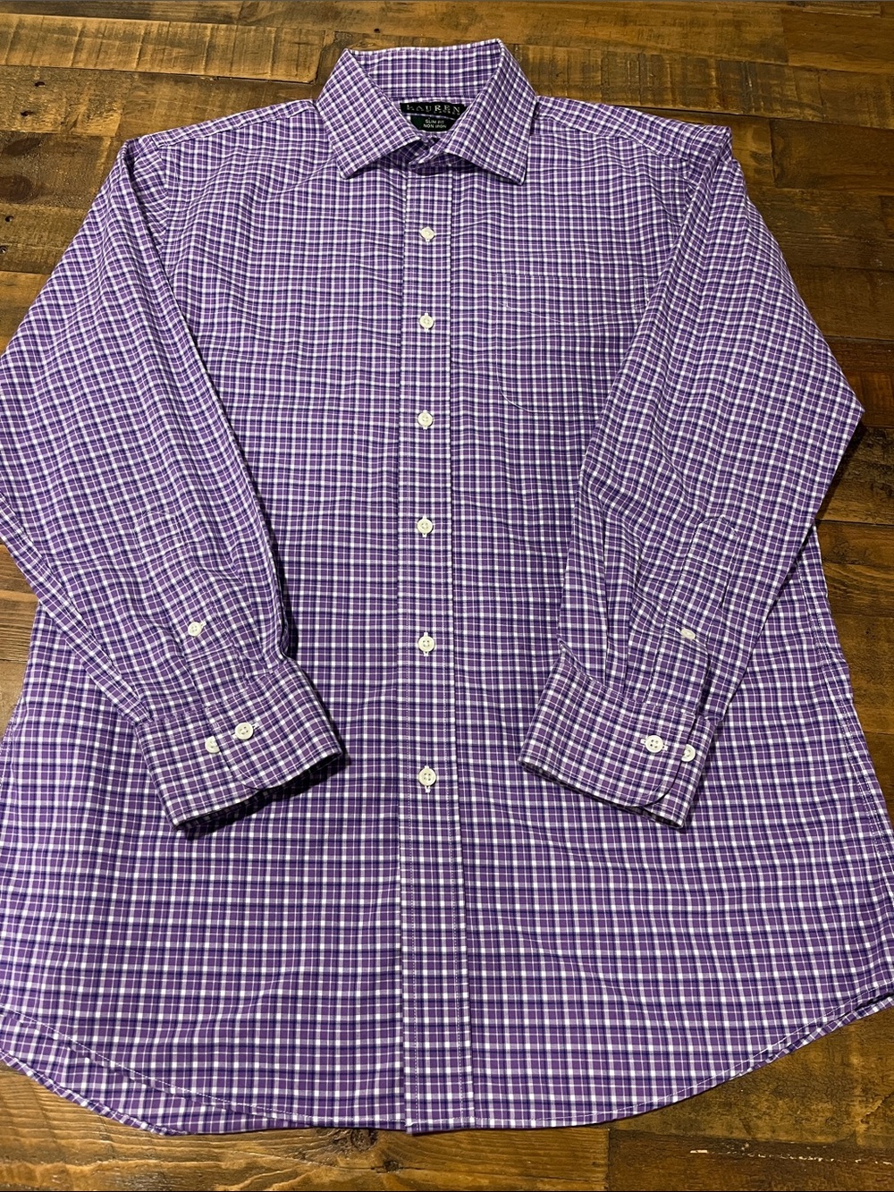 Lauren Ralph Lauren Purple Checked SlimMen's Button-Down Dress Shirt ~ 16 32/33